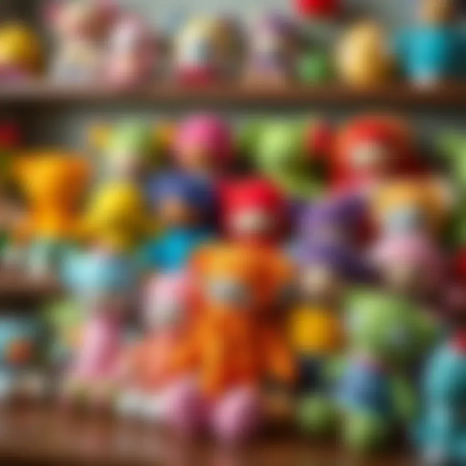 Colorful amigurumi dolls arranged creatively