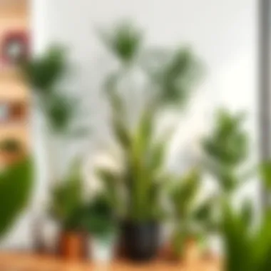 Arrangement of various tall plants in a modern home setting