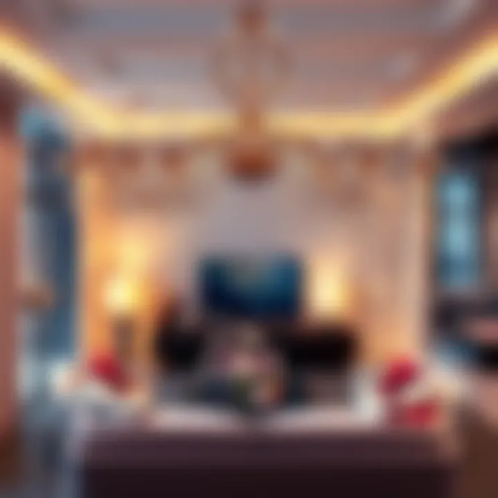 Elegant chandelier illuminating a modern living room