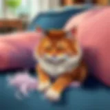 A cat shedding fur on a couch