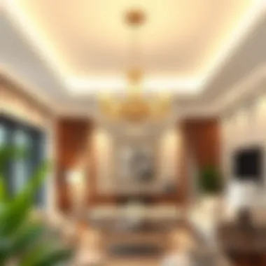 Modern chandelier in a contemporary living room