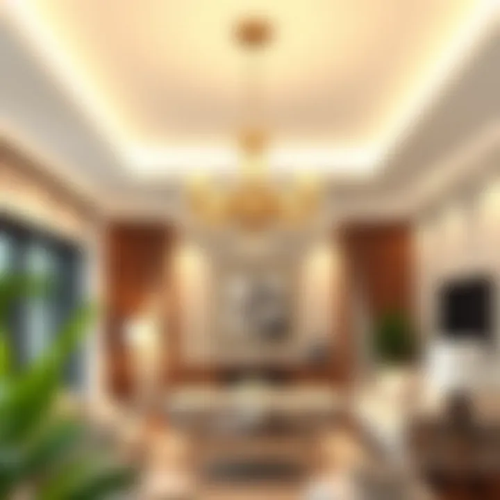 Modern chandelier in a contemporary living room