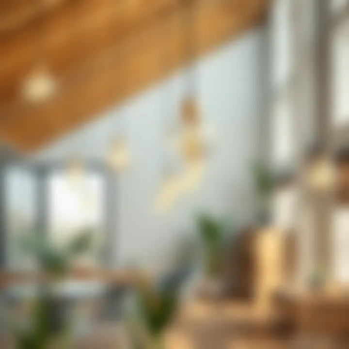 Stylish pendant lights in an open space