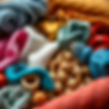 A variety of materials used in trousseau preparation emphasizing textures and colors.