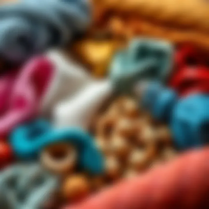 A variety of materials used in trousseau preparation emphasizing textures and colors.