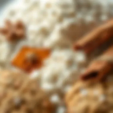 Close-up of cinnamon and flour ingredients for cookie baking