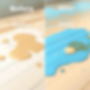 Before and after comparison of a surface cleaned of paint stains