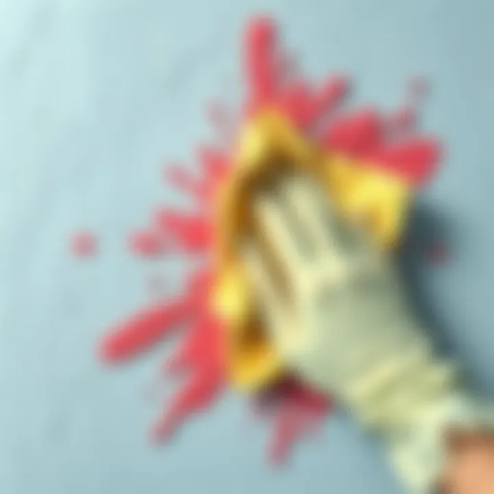 Close-up of a cloth gently wiping away a paint stain from a wall