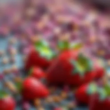 Brightly colored strawberry seeds displayed on a surface