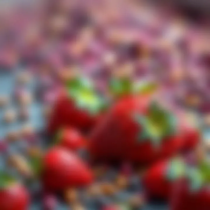 Brightly colored strawberry seeds displayed on a surface