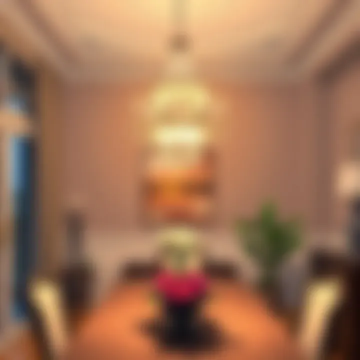 A completed chandelier installation illuminating a dining area