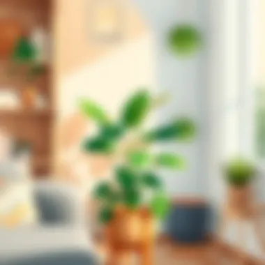 A cozy corner featuring a large potted plant