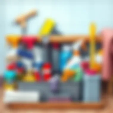 Cleaning Kit Organization A well-organized cleaning kit with various tools and supplies