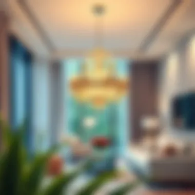 Elegant chandelier in a modern living room