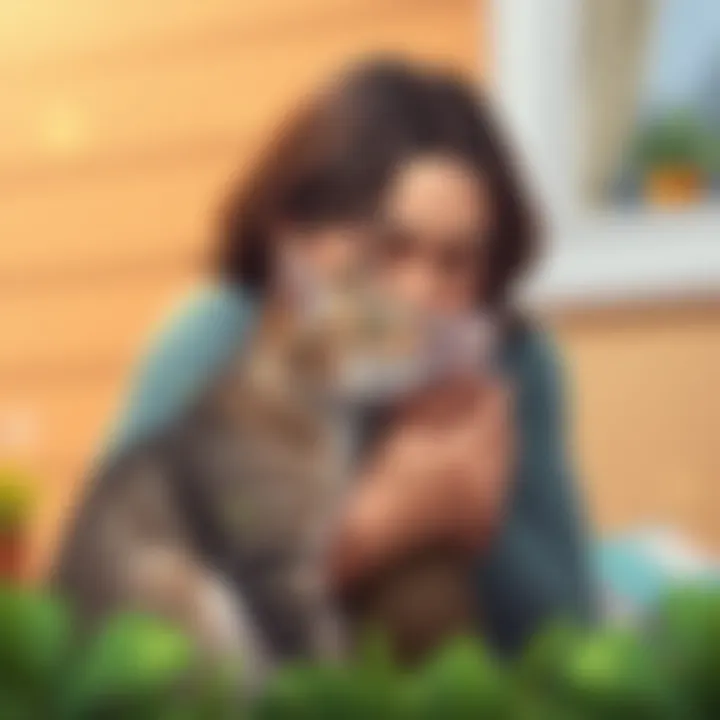 A tranquil moment between a person and a cat bonding