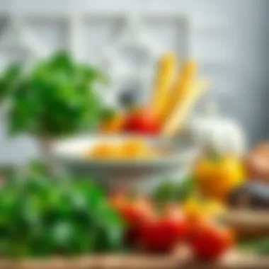 A vibrant display of fresh ingredients next to a ceramic skillet highlighting healthy cooking