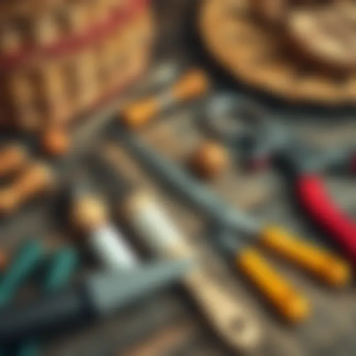 DIY Tools for Weaving DIY tools laid out for a basket weaving project