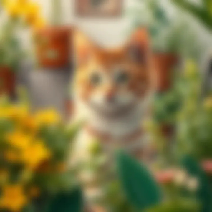 Cat owner caring for safe plants