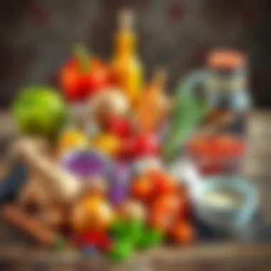 Variety of kitchen ingredients for meal preparation