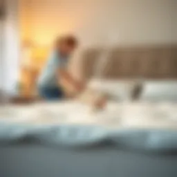 A person using baking soda to eliminate odors from a mattress