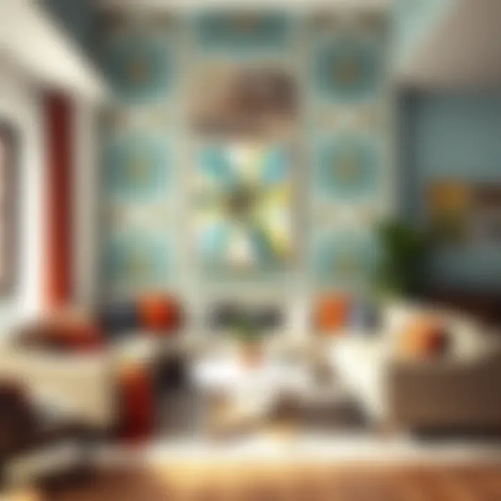 Elegant living room featuring creative wallpaper