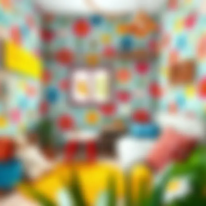 Playful children's room with colorful wallpaper
