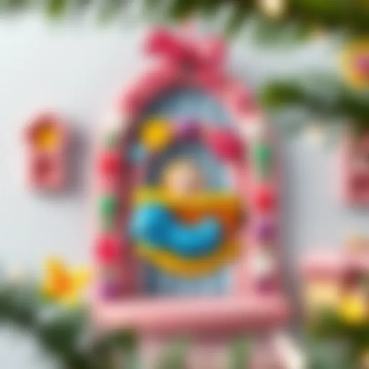 Creative door ornament featuring whimsical shapes and vibrant colors, perfect for welcoming a baby.