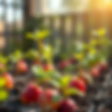 Nurturing young plum seedlings in a garden