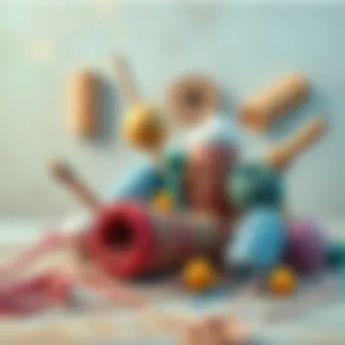 Artistic arrangement of various items connected with paper twine