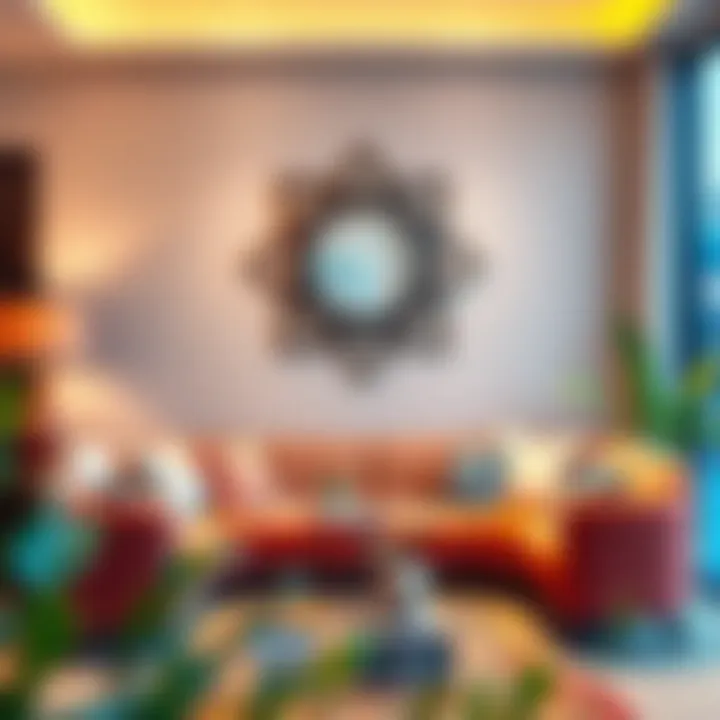 Artistic decorative mirror adding character to a modern living room