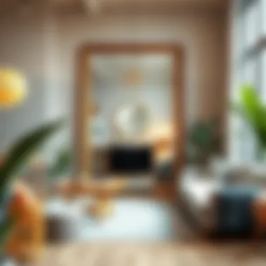 Large floor mirror enhancing the perception of space in a cozy setting