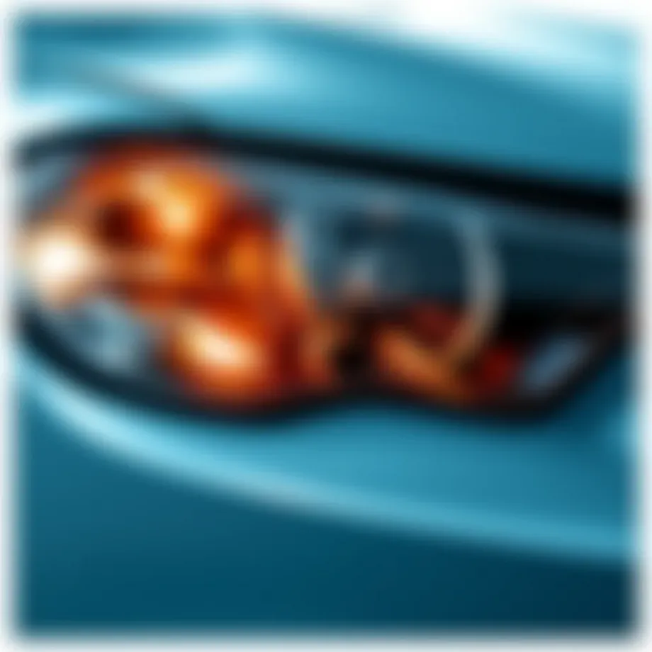 A close-up view of a car headlight showing discoloration