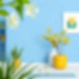 A vibrant yellow hue complemented by shades of blue and green