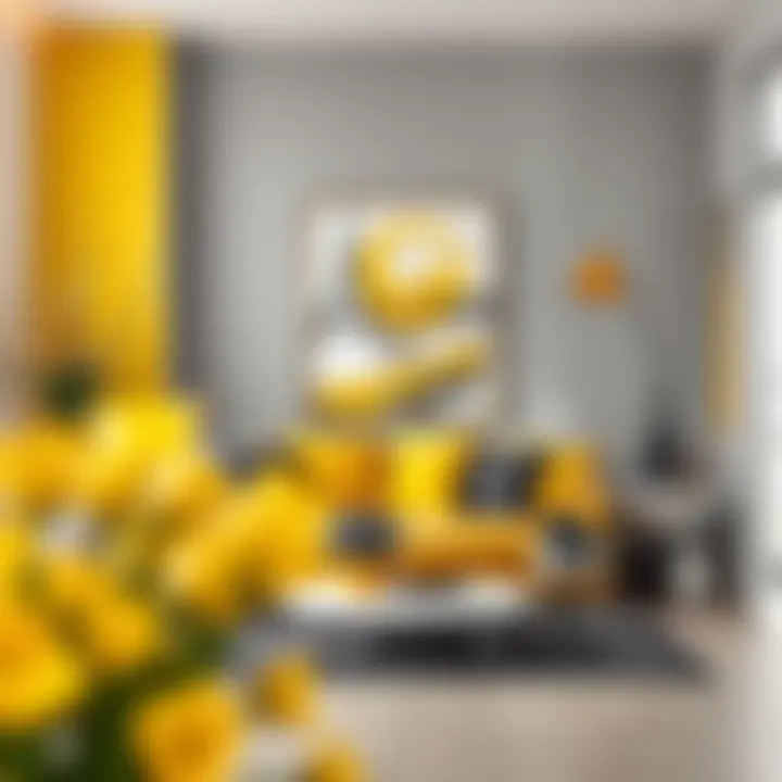 Sophisticated Combinations: Yellow with Gray and Black An artistic display of yellow paired with elegant shades of gray and black
