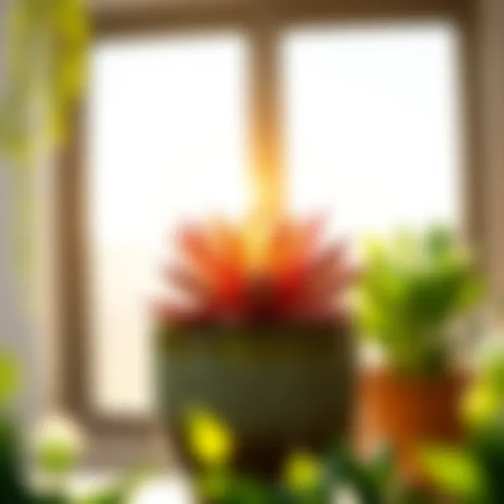 Sunlit Succulent in Decor Healthy succulent in a decorative pot reflecting sunlight