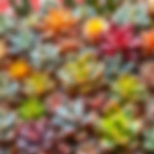 Vibrant succulent collection displaying a variety of shapes and colors