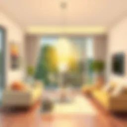 Compact fluorescent bulb illuminating a modern living space