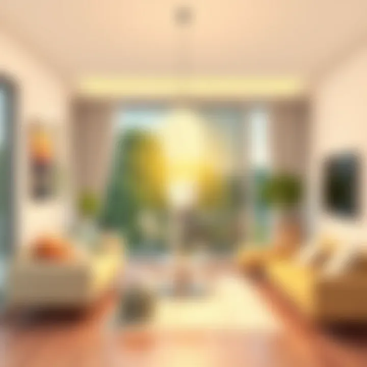 Compact fluorescent bulb illuminating a modern living space