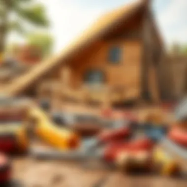 Tools laid out for building a wooden house