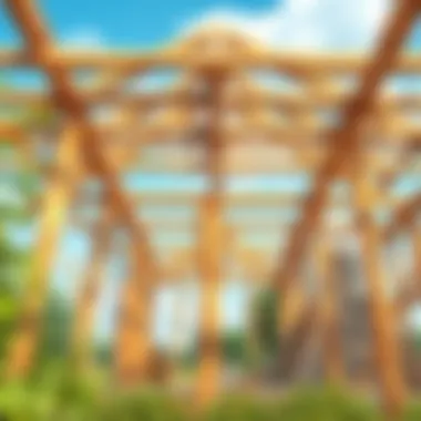 Wooden beams being arranged for construction