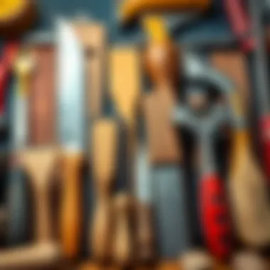 Detailed view of woodworking tools arranged neatly