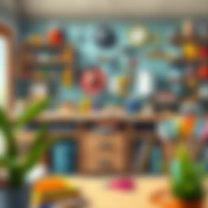 A spacious workbench filled with various crafting supplies and tools.